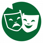 Логопедический центр "Берегиня" детская театральная студия две театральные маски зеленая и белая в зеленом круге